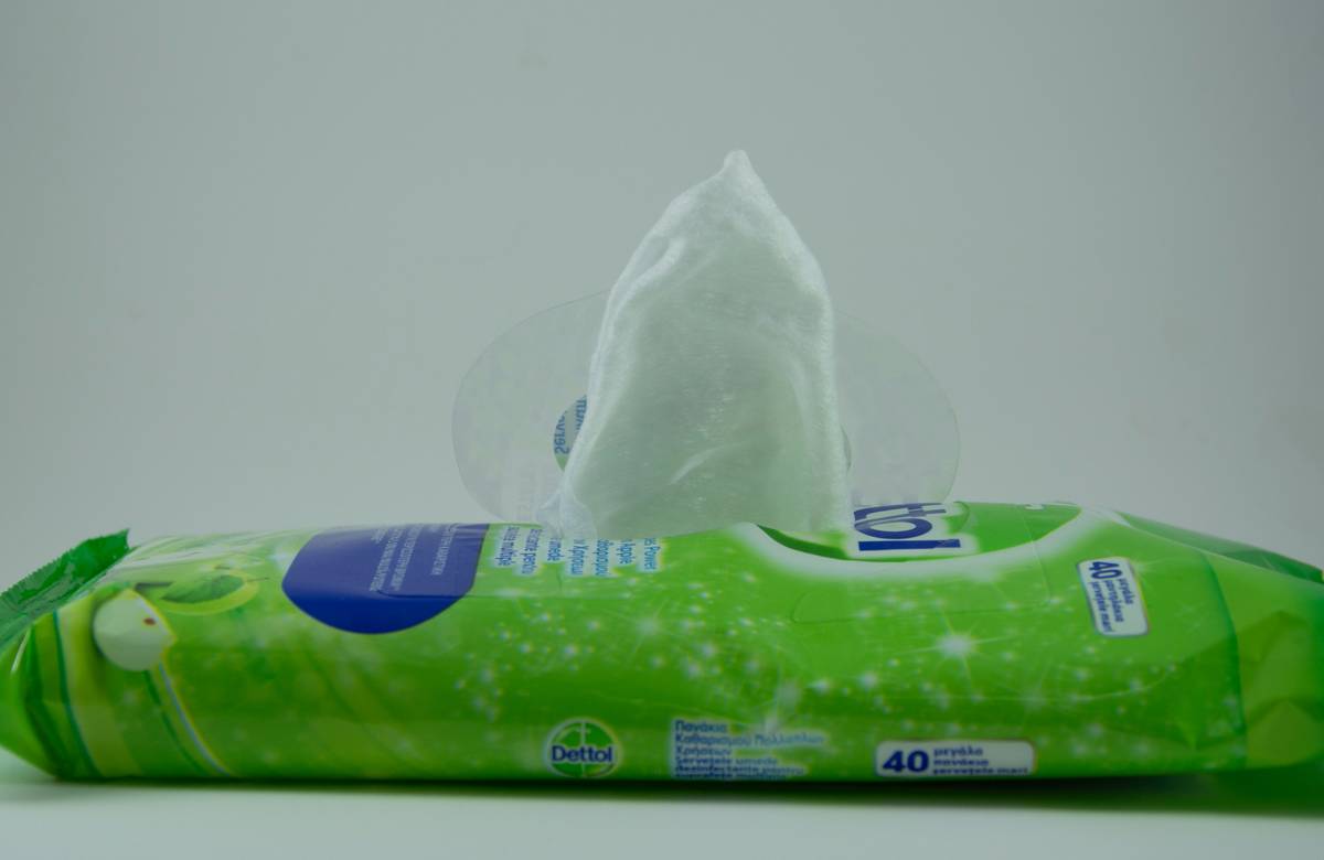 Close-up of skin protectant wipes medline being used on sensitive facial skin